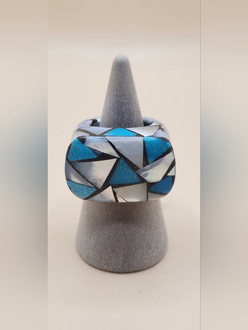 HSN Colleen Lopez Silver Mother of Pearl & Turquoise Inlay Ring Size 7